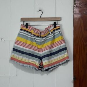 Loft linen blend bold striped frayed Beachy shorts size 10
